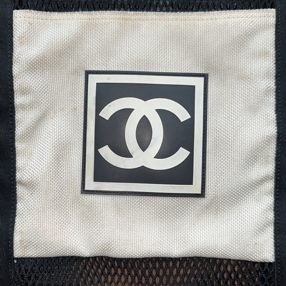 Chanel Sports CC Logo Duffle Nylon Mesh Black Grey Gray Gym Tennis Travel Bag - Picture 11 of 17
